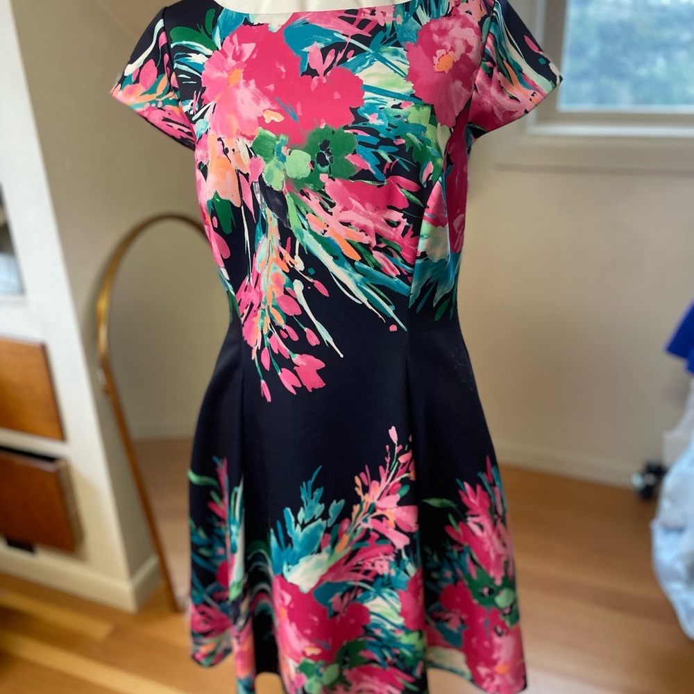 Eliza J Navy Floral Scuba Dress